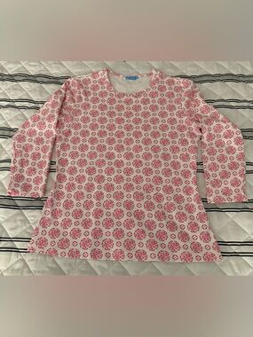 J. McLaughlin 3/4 Sleeve Top Pink & White Women's XS Geometric Mint Condition